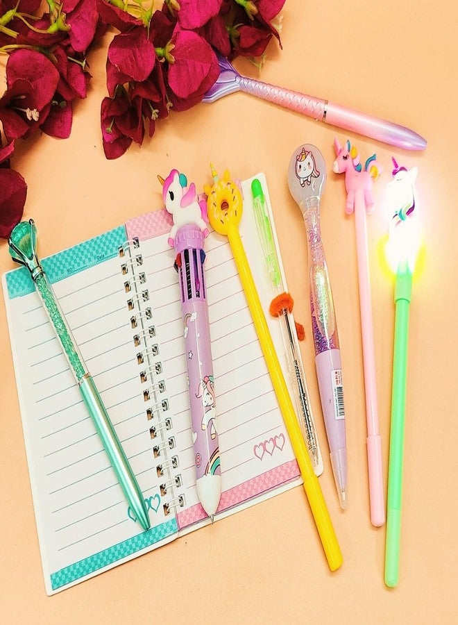 Tera13 TERA 13 Unicorn Pen Set for Girls (Pack of 8 Items) Return Gifts Gel Pen, Glitter Pen, Ball Pen, Multicolor Pen, Birthday Gifts Small Diary for Kids & Girls - Image 3